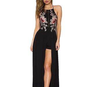 floral halter dress with overskirt